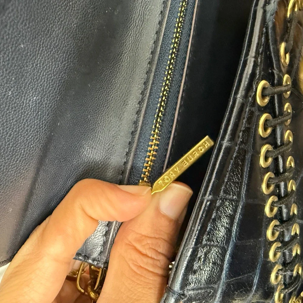 Tory Burch 2014 Fall Runway Alligator Skin Chain Shoulder Bag Sample Rare Blue
